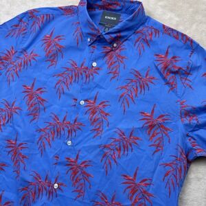 Bonobos Shirt Mens XL Blue Floral Button Down Short Sleeve Standard Fit Casual
